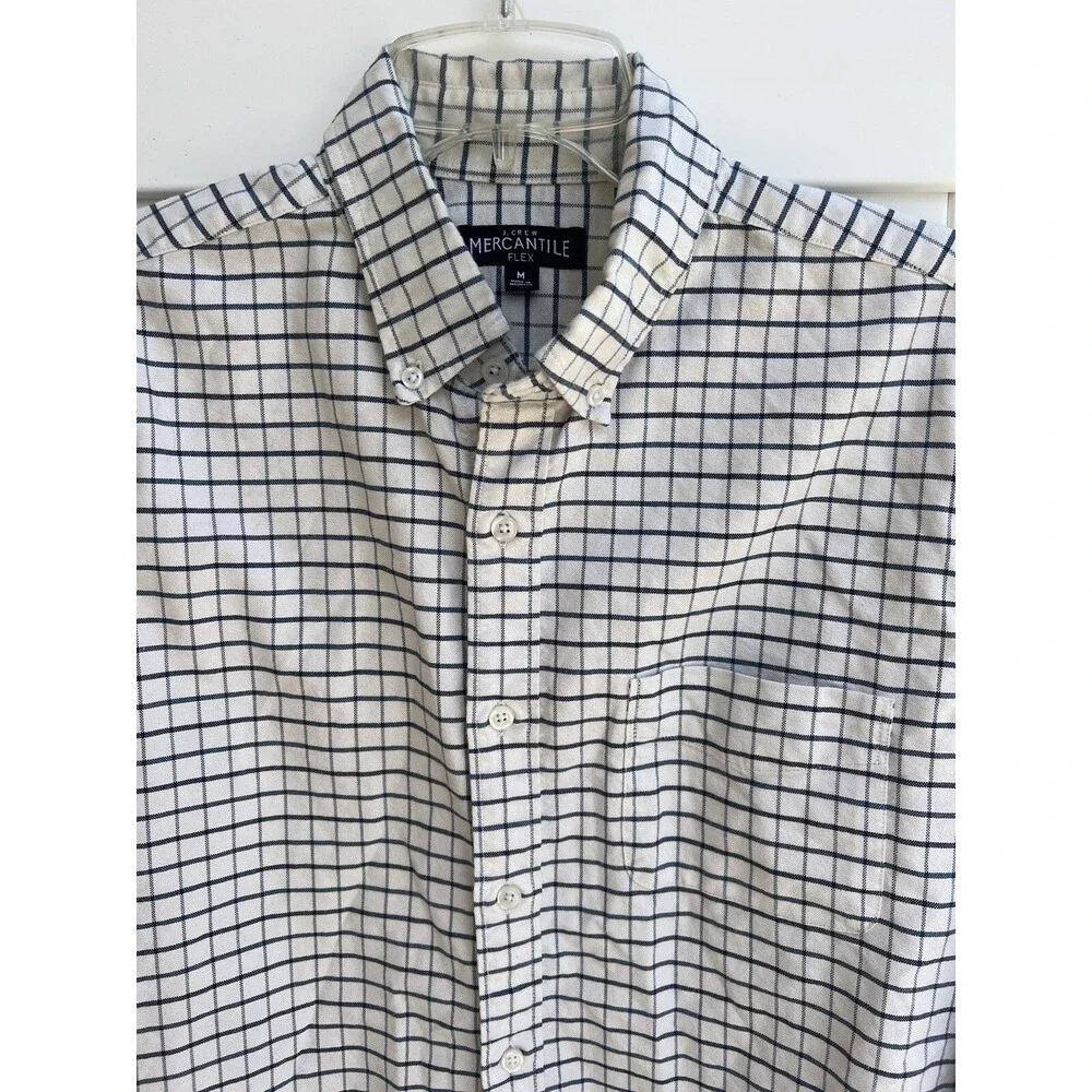 J Crew Mens Button Down Mercantile Flex Long Sleeve White Blue Check Sz M